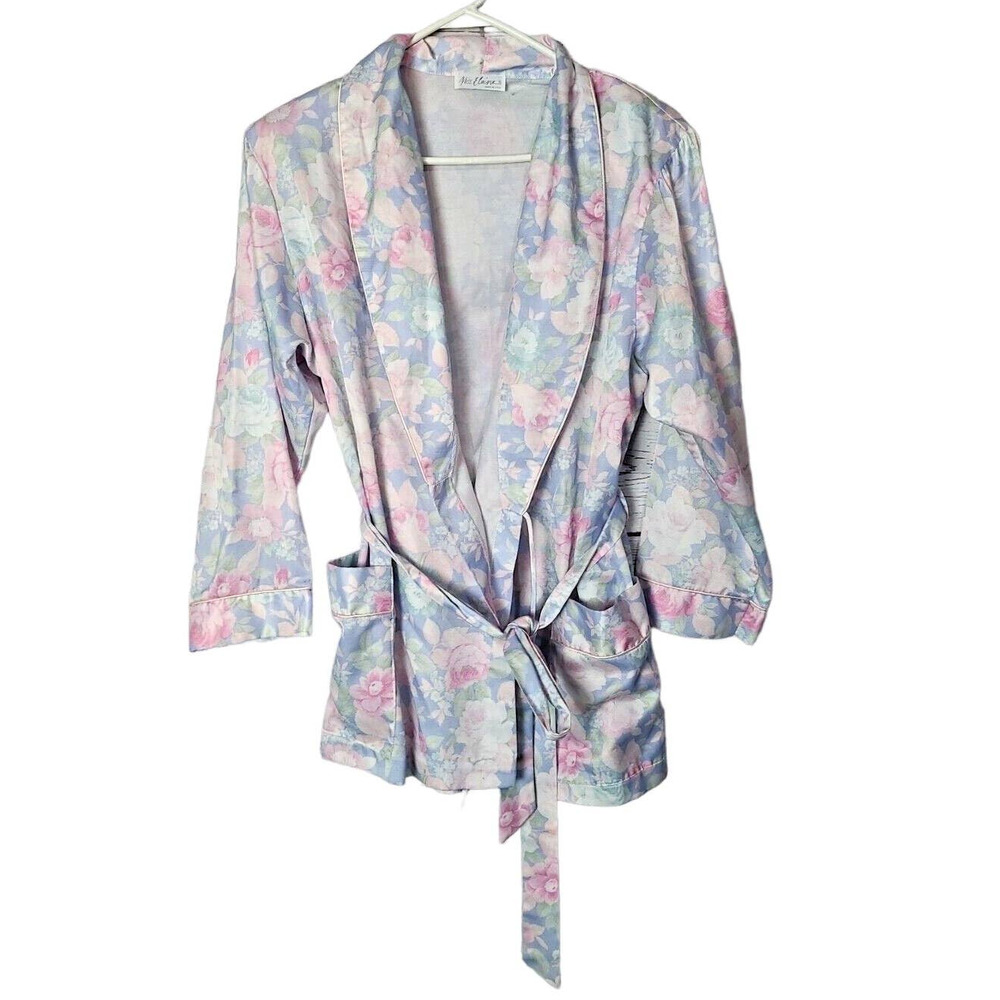 Vintage Miss Elaine Multicolor Pastel Floral Belted‎ Robe Womans Size Medium
